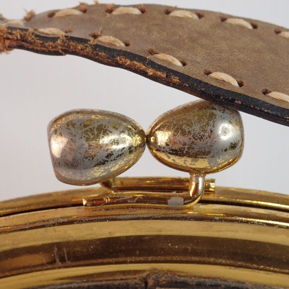 Vintage 60s 70s MAHLER Handmade Leather & Woven Kiss Lock Frame Handbag RARE - Picture 8 of 16